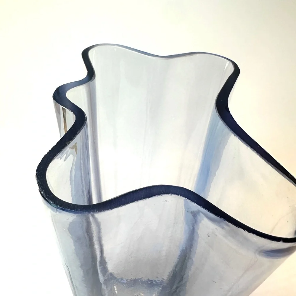 Mid-Century Modern‎ MCM Style Clear Blue Wavy Tall Vase Decor